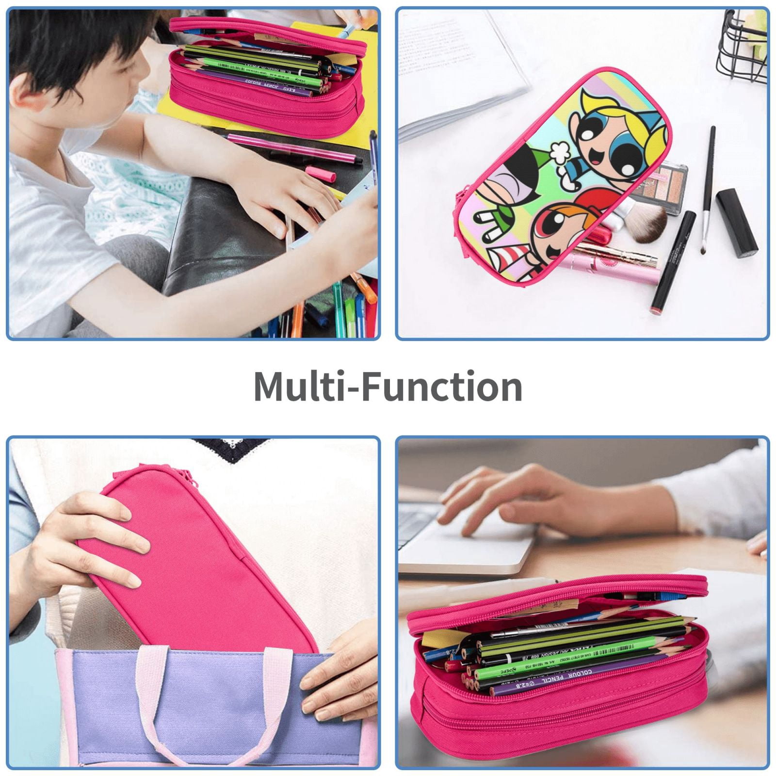 The Powerpuff Gi-rls Pencil Case Large Capacity Pencil Pouch Penbag Office Stationery Organizer Travel Makeup Bag Pink