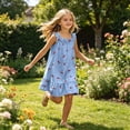 thumbnail image 2 of FYDUU Girls Nightgowns Summer Floral Dress Tiered Ruffle Spaghetti Strap Soft Cute Casual A-Line Dress Lightweight Sleepwear Sundress 5-6 Years, 2 of 6