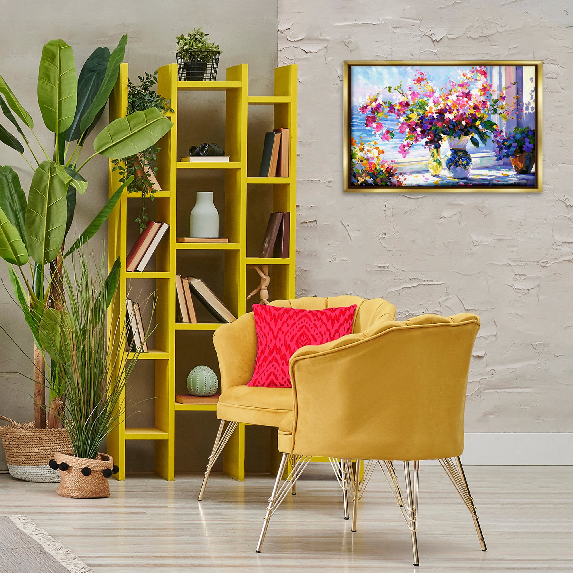 Stupell Industries Morning Sun Blooms Botanical & Floral Painting Gold Floater Framed Art Print Wall Art, 25 x 17