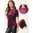 thumbnail image 2 of Camiseta de manga corta con cuello redondo informal de terciopelo vintage para mujer borgoña M, 2 of 5