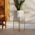 thumbnail image 2 of Honeycomb Mid-Century Modern Indoor Metal Pot Planter with Tall Metal Base - 20.5" H x 11.25" W, 2 of 5
