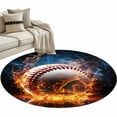 thumbnail image 2 of 3ft Round Rug, Baseball, Non-Skid Rubber Backing Large Area Rugs - Living Room Bedroom Home Office, Sports Theme Gradient Orange Blue Black Indoor Floor Mat Carpets Washable Rug, 2 of 9