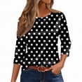 thumbnail image 6 of Women’s Polka Dot Print Satin Blouse Crew Neck Half Sleeve Relaxed Fit Top for Casual Daily Wear Black L, 6 of 7