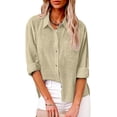 thumbnail image 2 of NANAHuang Womens Button Down Cotton Linen Shirts V Neck Roll Up Long Sleeve Blouses Loose Collared Shirt Casual Work Tops, 2 of 7