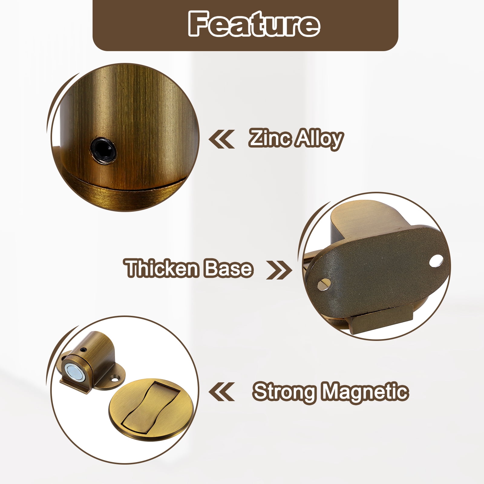 2Pcs Magnetic Door Stopper, Adjustable Floor Door Stop with Adhesive Tape Brass