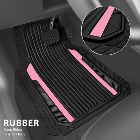 AUTO DRIVE 4-PIECE BLACK & PINK HEAVY DUTY RUBBER CAR FLOOR MATS, ALL WEATHER UNIVERSAL TRIM-TO FIT FOR CAR, SUV AND TRUCK MATS