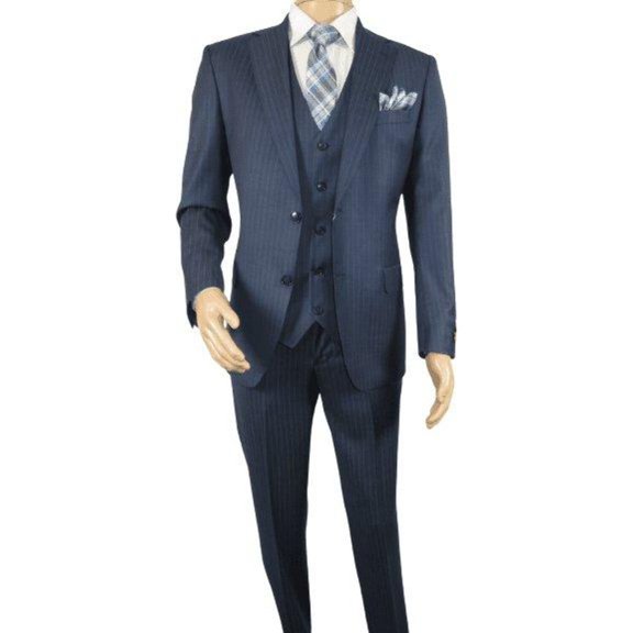 Men Suit BERLUSCONI Turkey 100% Italian Wool Super 180's Vested #Ber3 Ink Blue