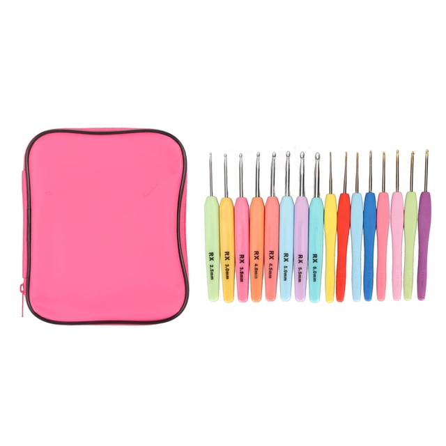 Juego de 16 ganchos de crochet ergonómicos para manualidades, con estuche, herramientas de tejido a mano para principiantes.