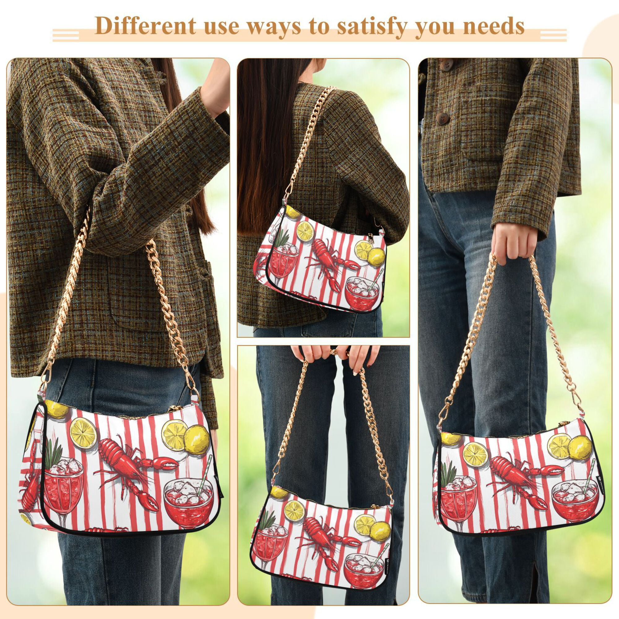 FORMRS Womens Shoulder Bag with Chain Strap Clutch Purse Cute Tote Handbag, Red Lobster