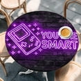 thumbnail image 4 of Purple Video Game Round Tablecloth 55-60 Inch Round Fitted Table Cloth with Elastic Edge, Cartoon Funny Neon Graffiti Brick Waterproof Table Cover Protector for Outdoor Picnic Party Dining, 4 of 9