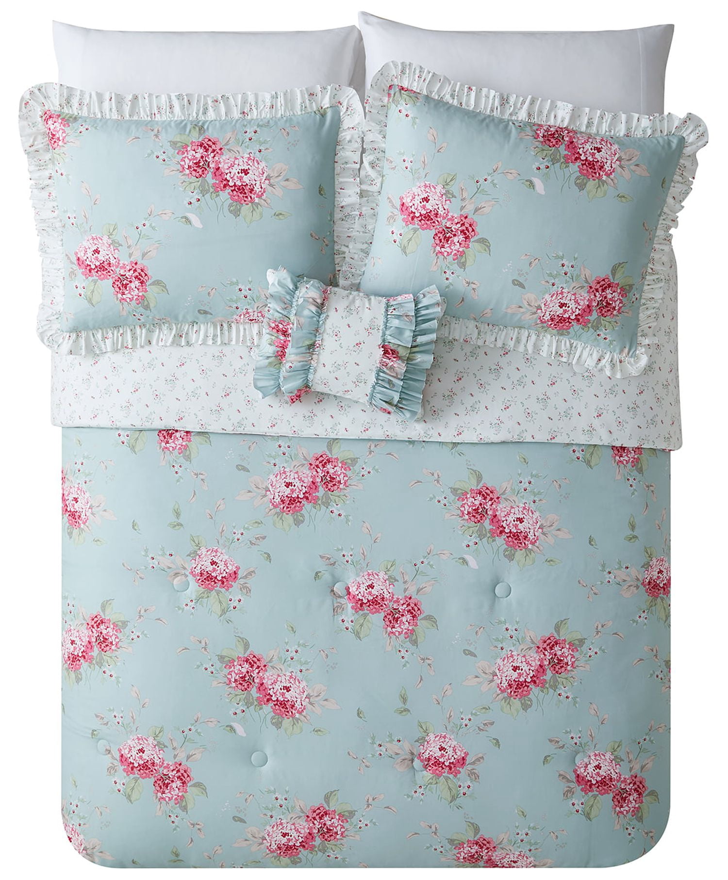 Simply Shabby Chic Belle Hydrangea 3-Piece Soft Washed Microfiber Comforter Set, Twin
