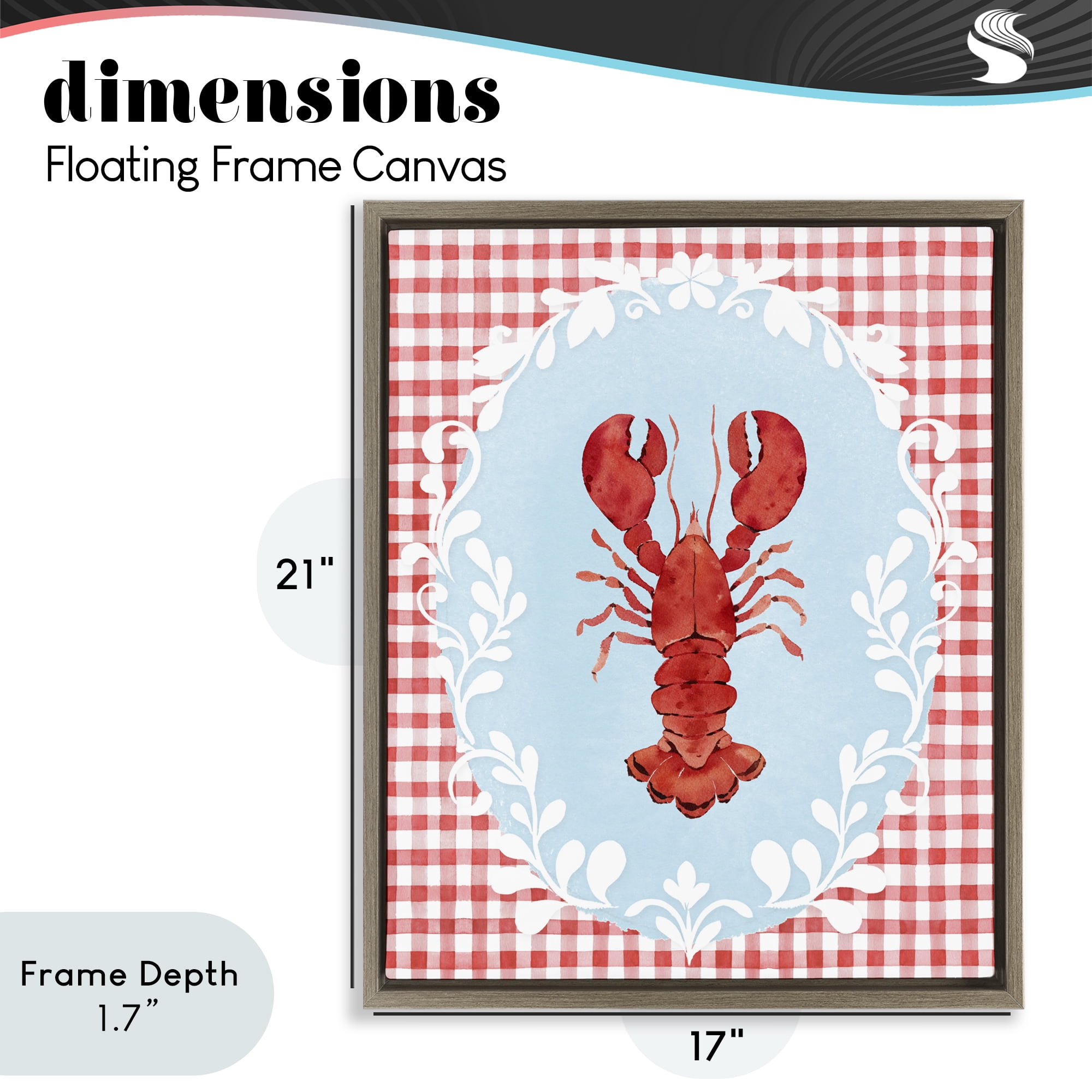 Stupell Industries Lobster with Red Plaid Brown Framed Floater Canvas Wall Art, design by Heather Lee Chan