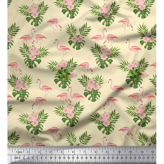 Soimoi Crepe Silk Fabric Floral & Cute Animals Cartoon Print Sewing Fabric Yard 42 Inch Wide