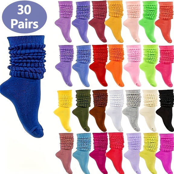 30 Pairs Of Multi-color Pile Socks, Mid-calf Pleated Socks, Fashionable And Versatile, Rich In Colors, Essential for Stocking Up, Women's Home Socks
