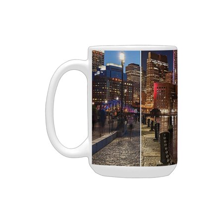 

American Decor Boston Skyline Day And Night Cityscape Reflection Of Skyscraper In Water Metropolis T Ceramic Mug (15 OZ) (Made In USA)