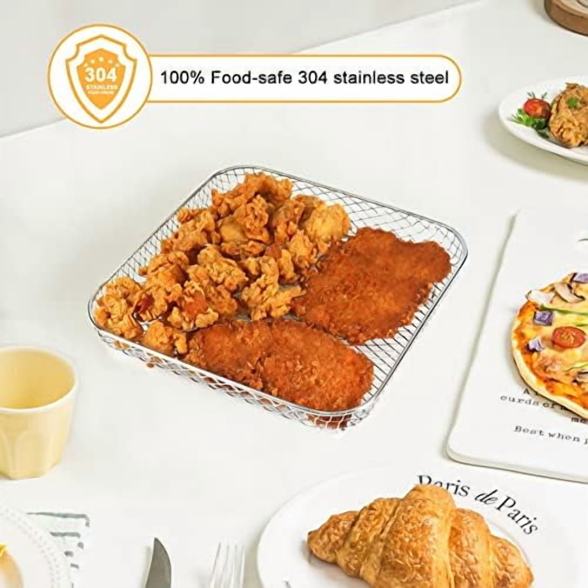 8 inch Square Air Fryer Rack, 3pcs Stackable Stainless Steel Dehydrator Rack with Silicon Feet, Square Air Fryer Accessories for Cosori, Instant Vortex, Ninja Pro XL 6.5 QT AF181 & More