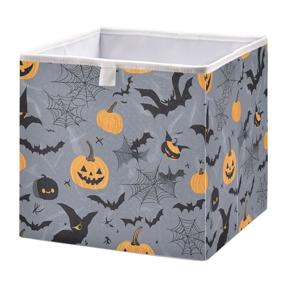Foldable Fabric Storage Bin Home Cubes Clothing Organizer Bins Large Collapsible Box Basket for Home Organizer Halloween Pumpkins and Bat