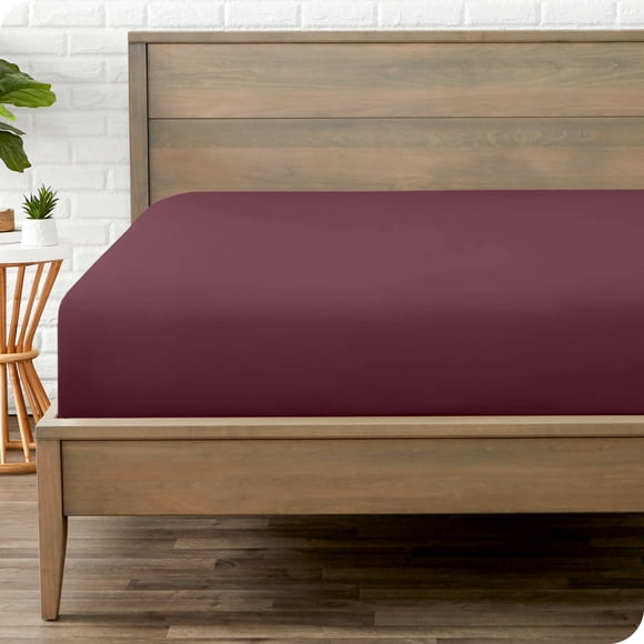 Bare Home Sábana Ajustable de Lujo Colección 1800, Ultra Suave, Bolsillo Profundo, Tamaño Queen, Color Burdeos