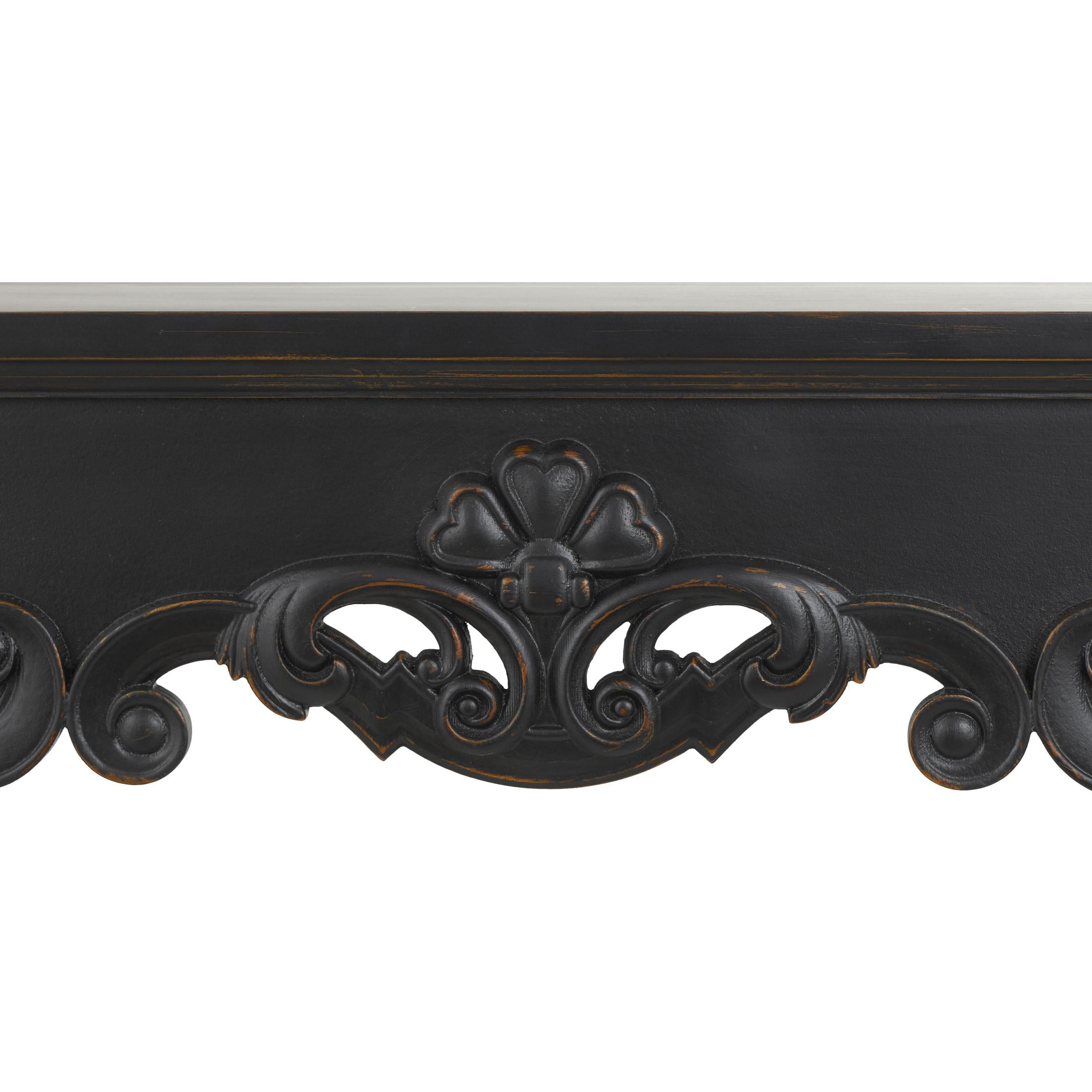 DecMode 45" x 43" Wood Black Freestanding Scroll Surround Fireplace Mantle with Floral Accents