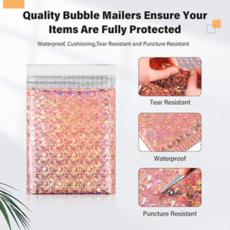50 Pcs Champagne Gold Bubble Mailers,Suitable for Mailing Electronics Makeup,Heavy Duty Self Adhesive Padded Envelopes for Shipping Books Fragile Items Small Business Packaging Supplies