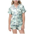 thumbnail image 2 of Girls Easter Pajamas Size 18 Cartoon Bunny Short Sleeve Shirt Soft Button Down 2 Piece Sets Pajamas for Kids Green,8-9 Years, 2 of 4