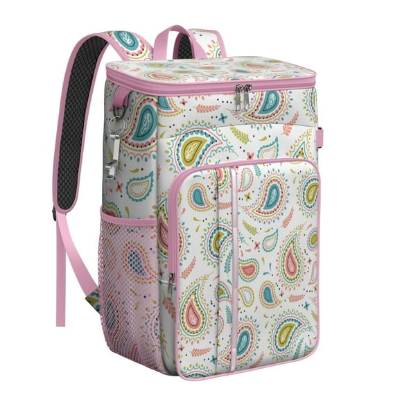 Vintage Paisley Ethnic Floral Insulated Cooler Backpack, Leakproof Waterproof Lunch Bag, Boho Retro Abstract Decorative Mandala Pattern for Outdoor Activities