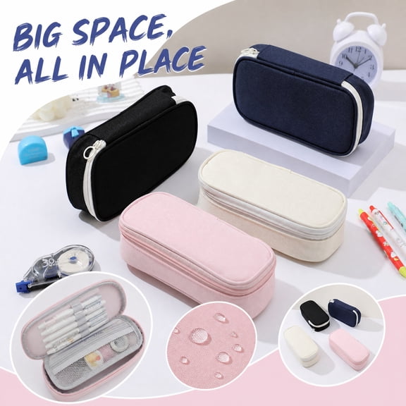 Clearance! Solid Color Pencil Case - Large Pencil Pouch with Multi-Sections, Sturdy Oxford Bag for Everyday Carry,Beige