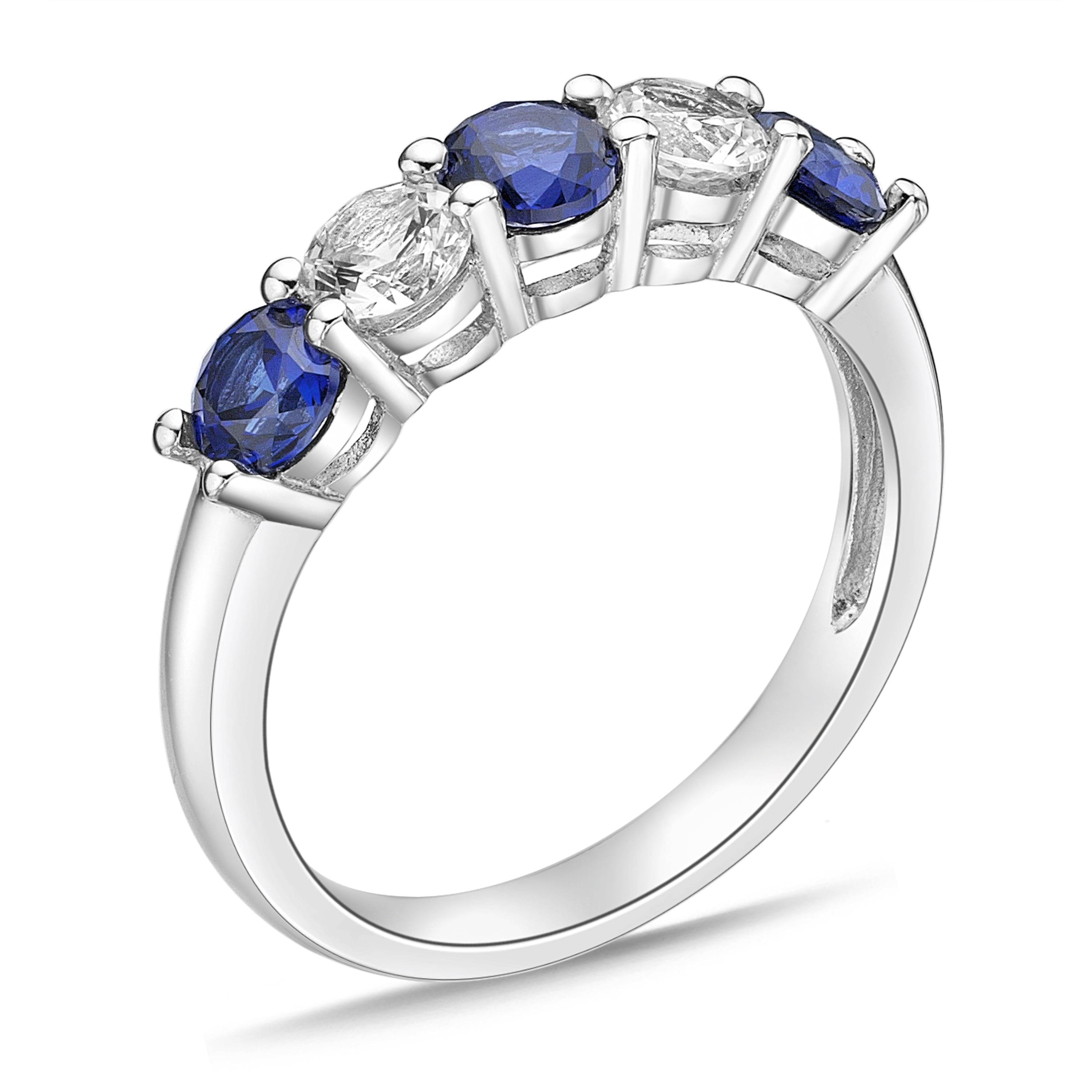 Brilliance Fine Jewelry 925 Sterling Silver Created Ceylon Sapphire with Created White Sapphire Band Ring