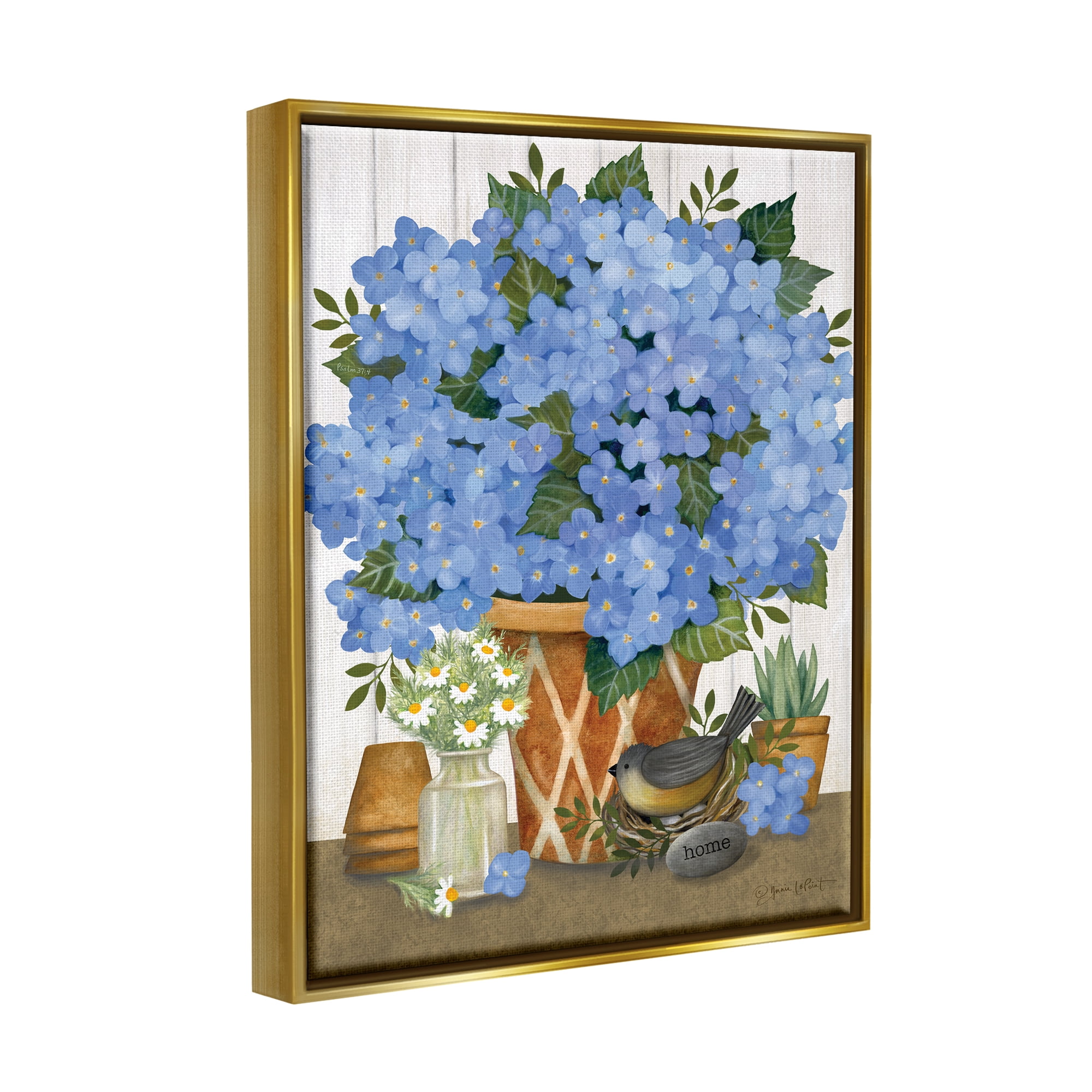 Stupell Blue Hydrangeas Country Arrangement Botanical & Floral Painting Gold Floater Framed Art Print Wall Art