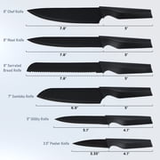13 Pcs Kitchen Knife Set, Stainless Steel Chef Knives with Sharpener & Blade Guards, Non-Stick Coating, Dishwasher Safe, Black
