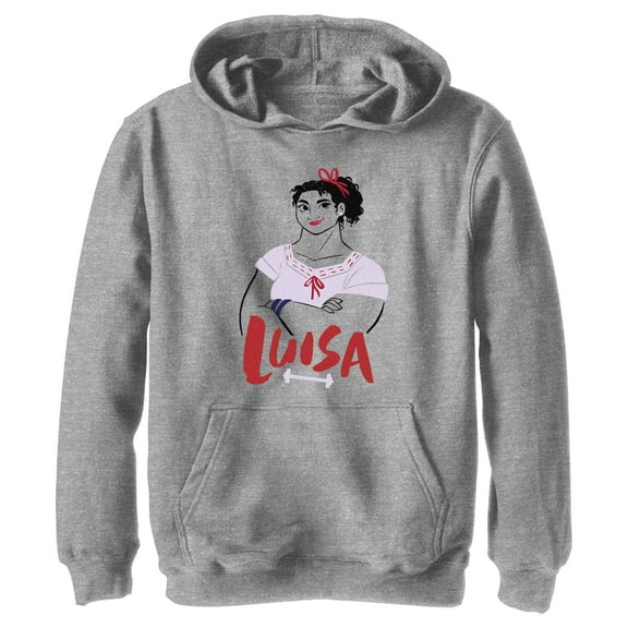 Boy's Encanto Luisa Is Strong And Smiling Pull Over Hoodie Athletic Heather X Large