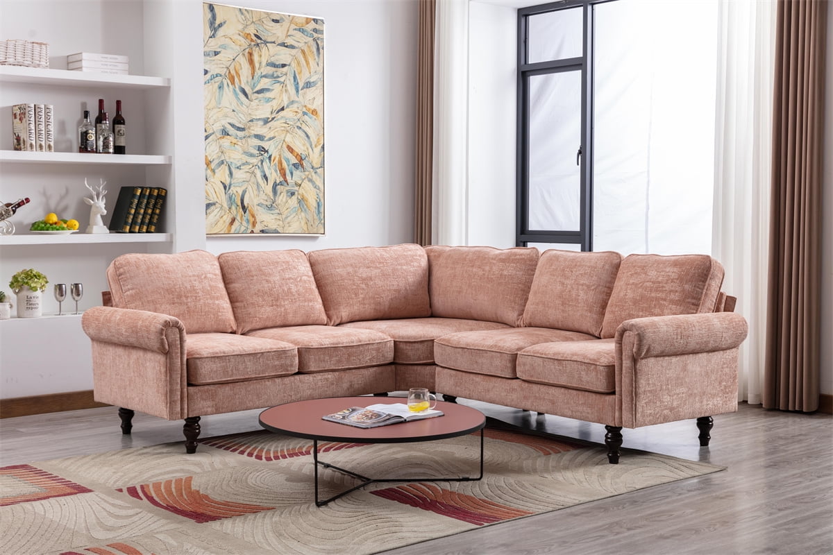 L-Shape Sectional Sofa Couch, Modern Sectional Sofa Set With Hard Wood Frame,  Chenille Fabric 5-Seat Modular Corner Sectional Sofa, Comfy Large Sectional  Couch For Living Room Apartment, Pink - Walmart.Com