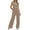 Khaki, variant on Zoeecloth 2Pcs T-shirt Top Leg Pant Suits for Women 2 Piece Solid Outfits Short Sleeve Top High Waist Long Pants with Pockets S-XXXL