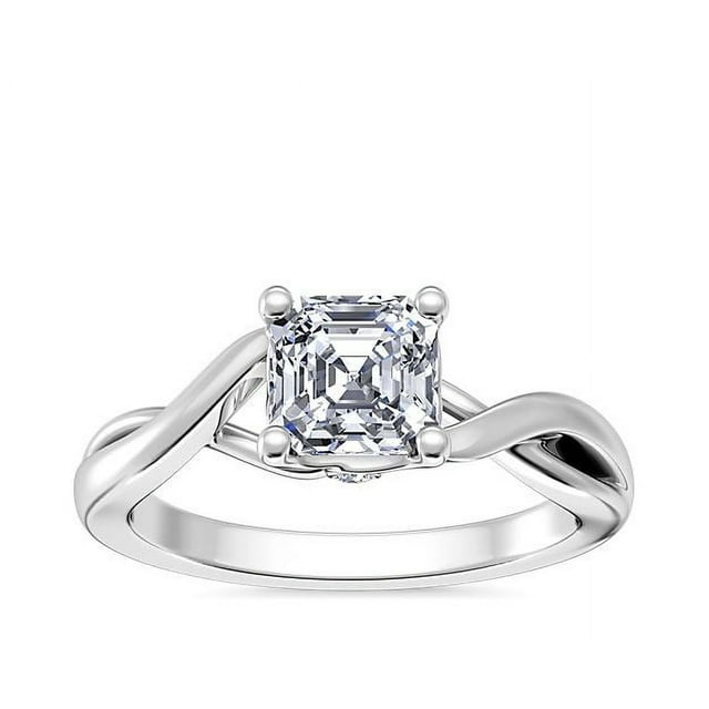 1.00 T.C.W Asscher Shape Natural Diamond Latest Design Solitaire Wedding Ring for Ladies Solid 14K White Gold Size 8