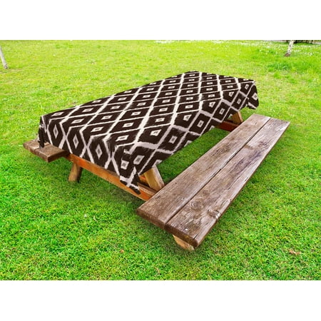 

Ethnic Outdoor Tablecloth Tribal Diamond Rhombus Shaped Abstract Aztec Folkloric Historical Culture Decorative Washable Fabric Picnic Table Cloth 58 X 84 Inches Dark Brown Cream by Ambesonne