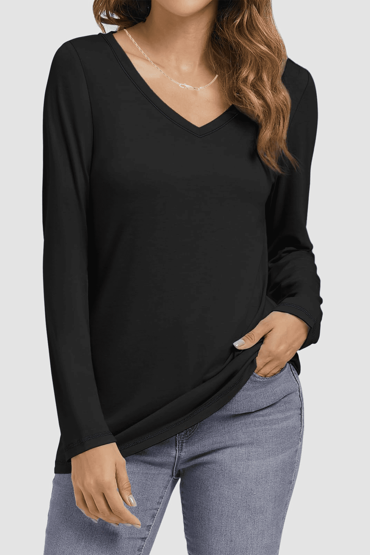 Fantaslook V Neck T Shirts for Women Long Sleeve Tops Solid