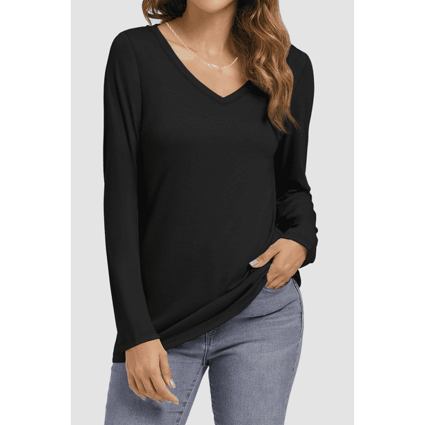 Fantaslook V Neck T Shirts for Women Long Sleeve Tops Solid Color Tee Casual Shirts Walmart Business Supplies