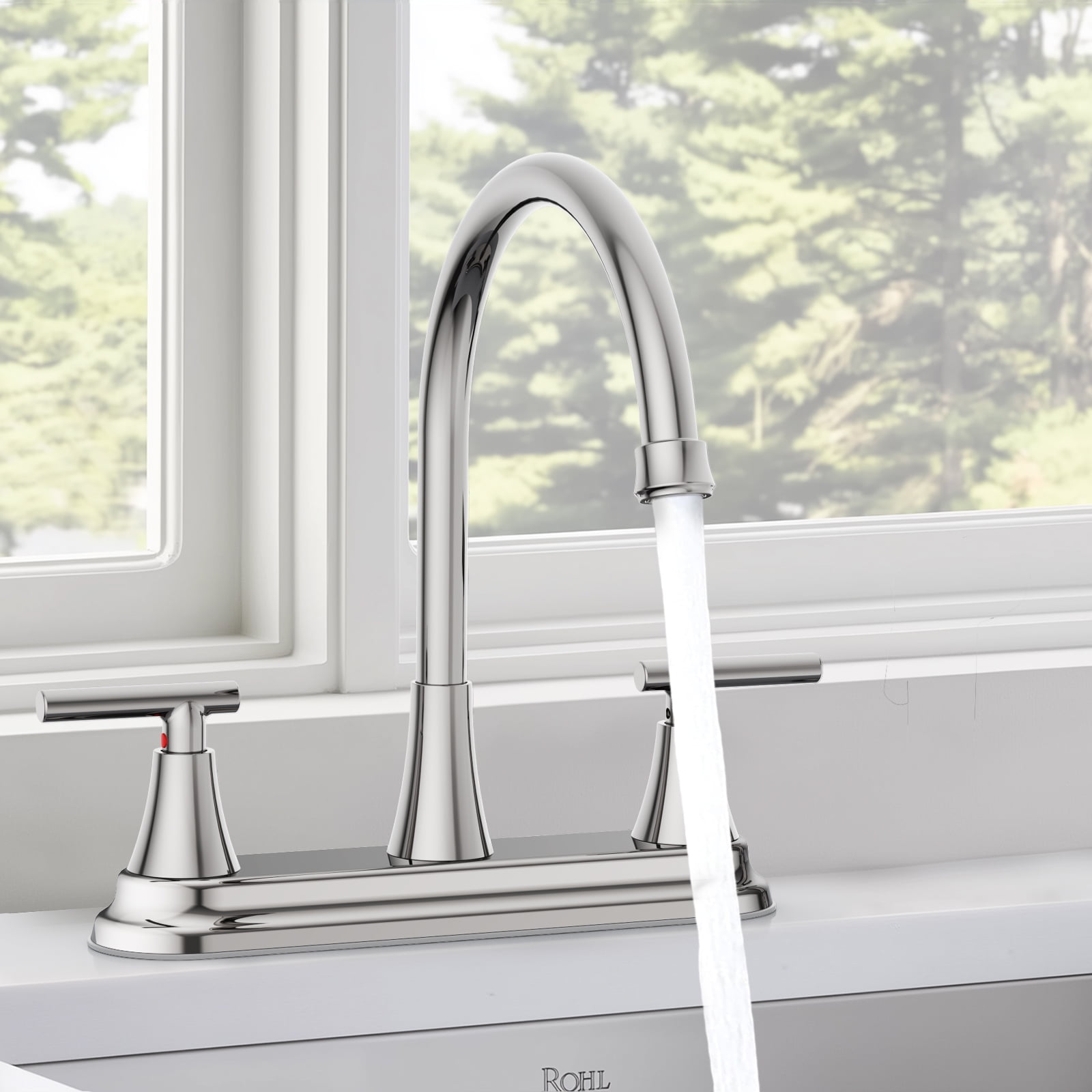 KINGTACK Two Handles Kitchen Faucet, 3 Hole or 4 Holel Faucet for Kitchen Sink, Chrome