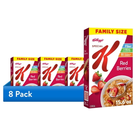 (8 pack) Kellogg's Special K Red Berries Breakfast Cereal, Good Source of Fiber, Family Size, 15.6 oz