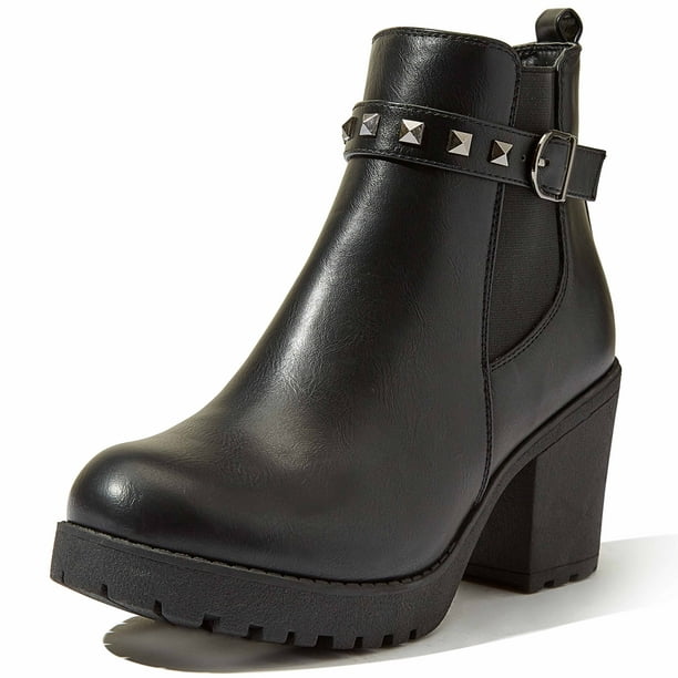 slip on chunky heel ankle boots