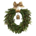 thumbnail image 2 of 20 Inch Christmas Pine Wreath with Hanging Vintage Bell Real Touch Artificial Green Pine Wreath with Pine Cones, 2 of 8