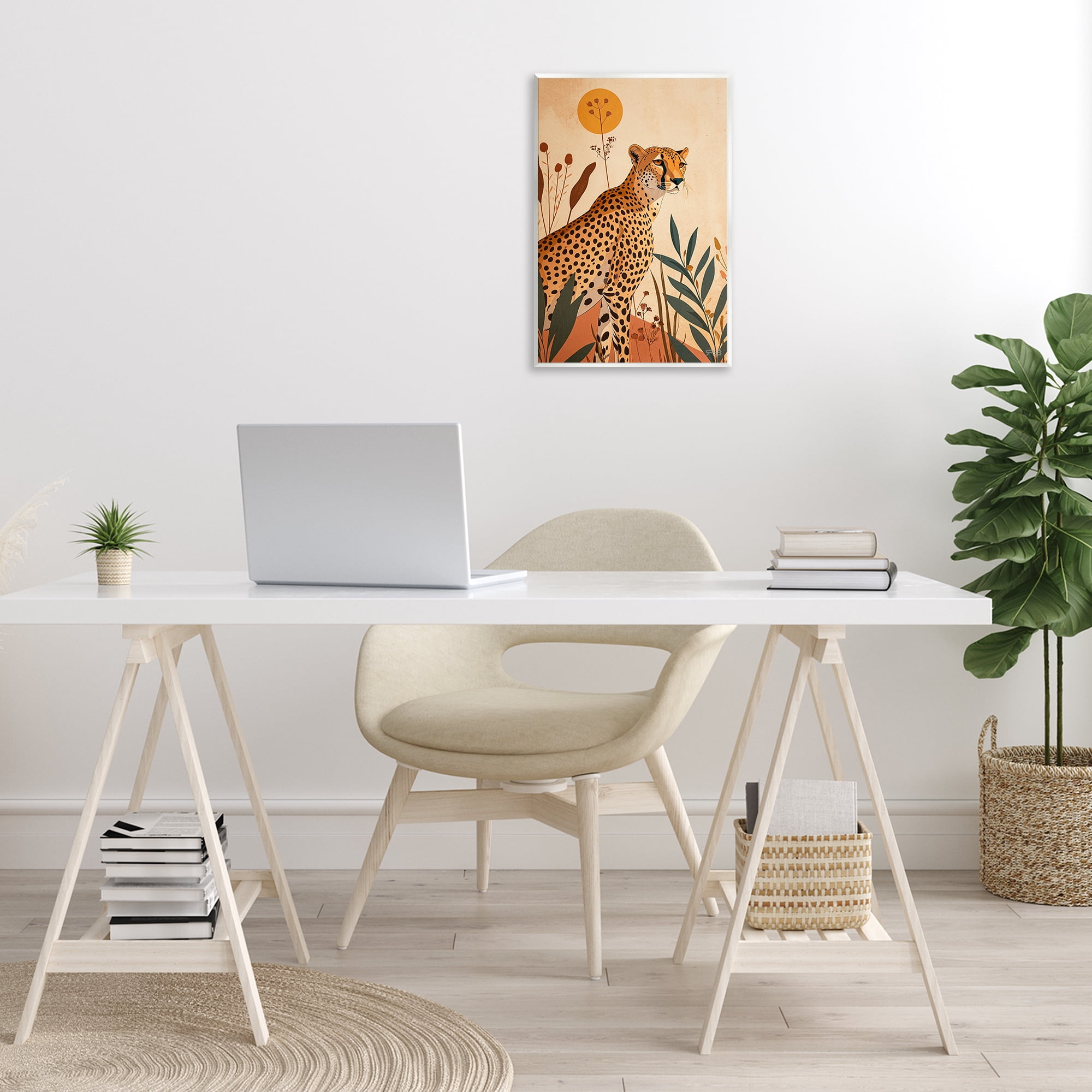Stupell Industries Cheetah & Boho Plants Animals & Insects Painting Unframed Art Print Wall Art, 13 x 19