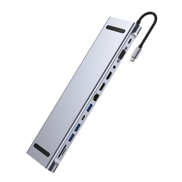 Concentrador USB con múltiples interfaces, fácil de usar, multifuncional, con puerto PD de 100 W. 12 puertos
