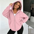 thumbnail image 3 of Womens Oversized Zip Up Hoodie Long Sleeve Casual Sweatshirt Relaxed Fit Hooded Jacket with Kangaroo Pocket, 3 of 6