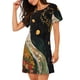 thumbnail image 2 of Easygdp Abstract Gold Floral Galaxy Camisón de manga corta para mujer, informal, estampado, 2 of 6