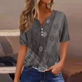 thumbnail image 1 of Fiudx Ofertas Flash Del Día Blusa de Manga Corta Estampada a La Moda para Mujer, Blusas Informales con Cuello En V, 1 of 5