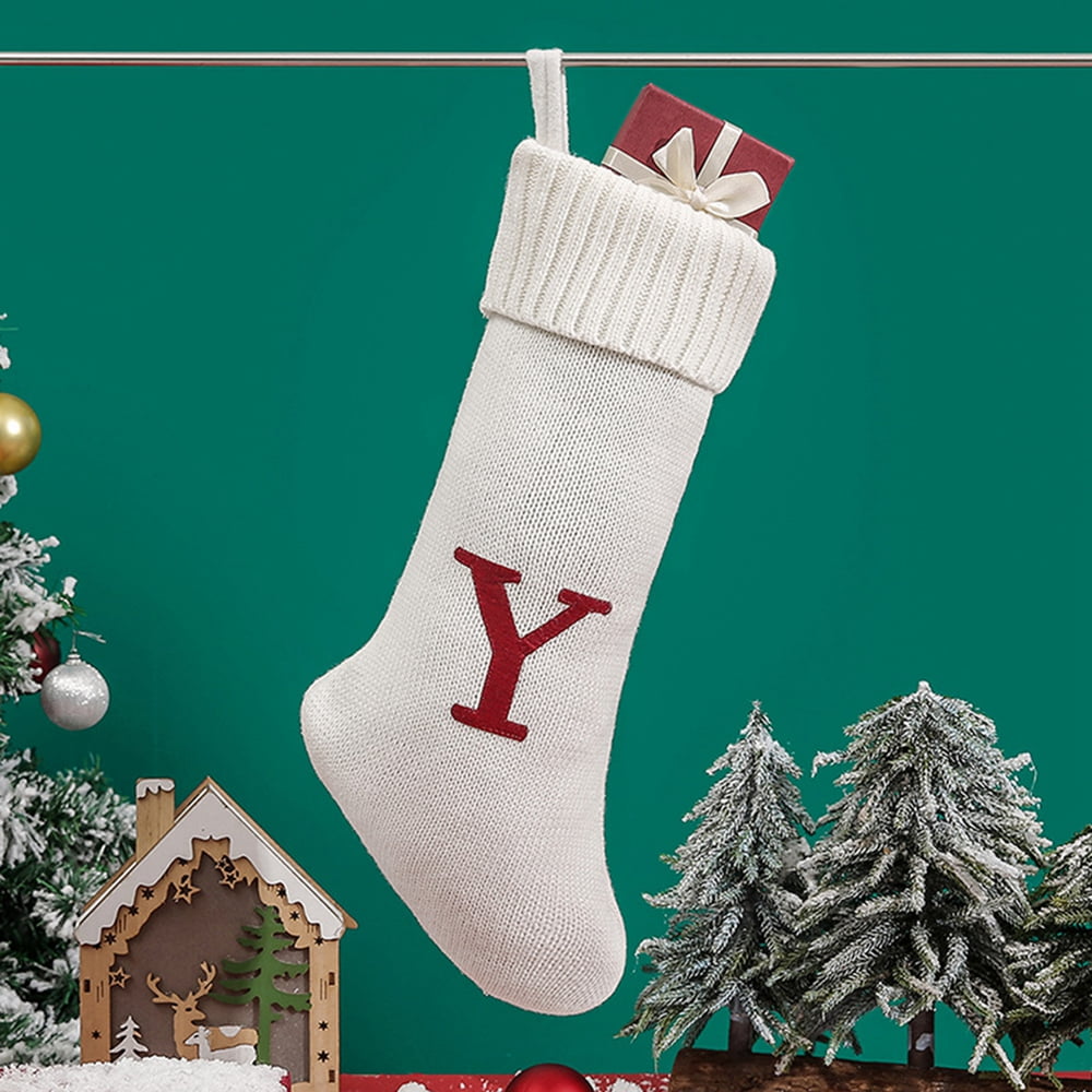 18 Inches Monogram Christmas Stockings Red Velvet with White Super