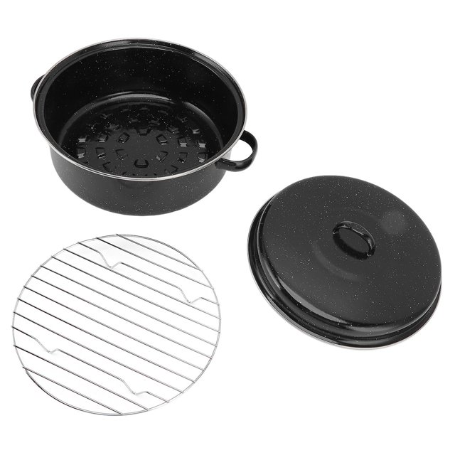 Plat à rôtir noir moucheté, antiadhésif, avec couvercle, pour patates douces et châtaignes rôties, couvercle en fer, 28 cm