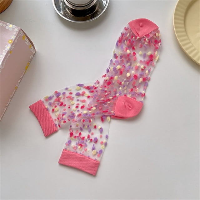 Jusqu'à 10$ Chaussettes Roses à Pois Fins pour Femmes Chaussettes Tube Moyen Transparentes