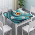 thumbnail image 3 of Teal Marble Gold Wave Pattern Square Fitted Tablecloth with Elastic Edge,Square Table Cover,Washable Elastic Table Cover for Home Kitchen Party Decor 34"x34", 3 of 6